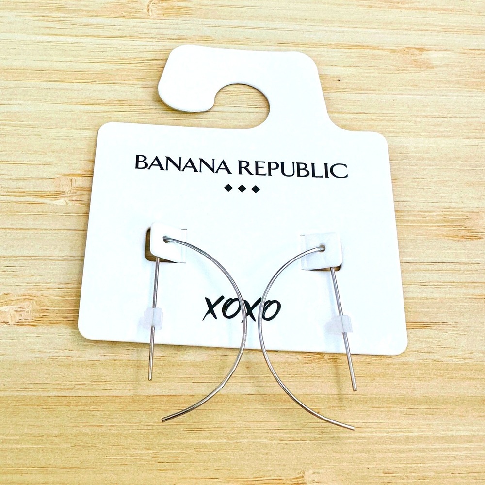 Banana Republic Silver Tone Open Hoop Drop Earrings XOXO - New
